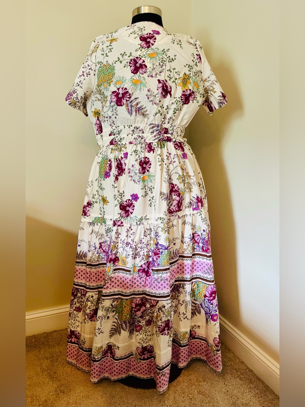 NWT Anthropologie Somerset 2x Floral Maxi Dress with Pink Trim Purple Accents - Picture 6 of 8